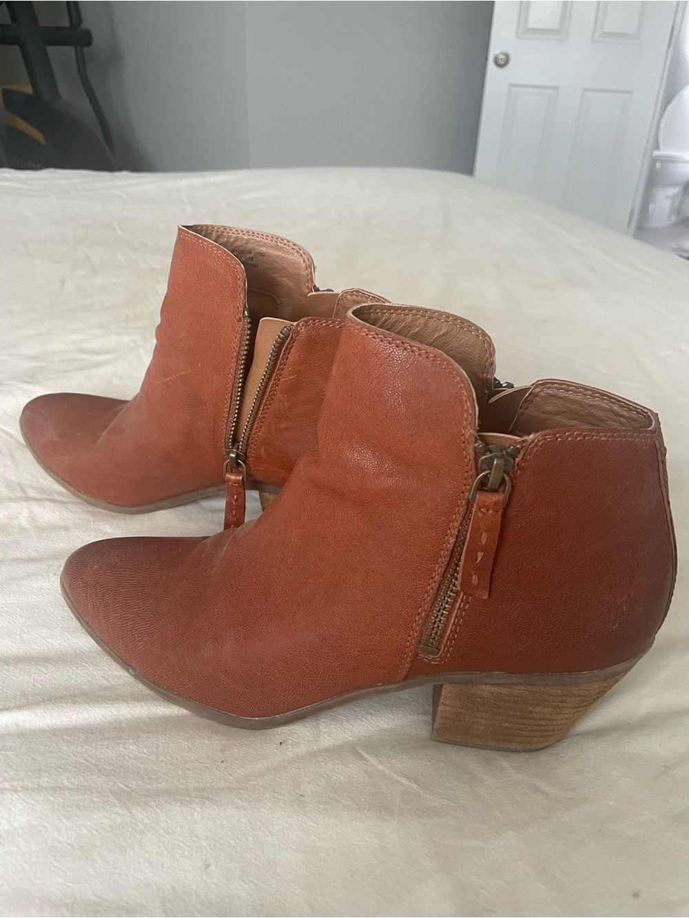Frye Rust Brown Leather Ankle Booties with Side Zipper